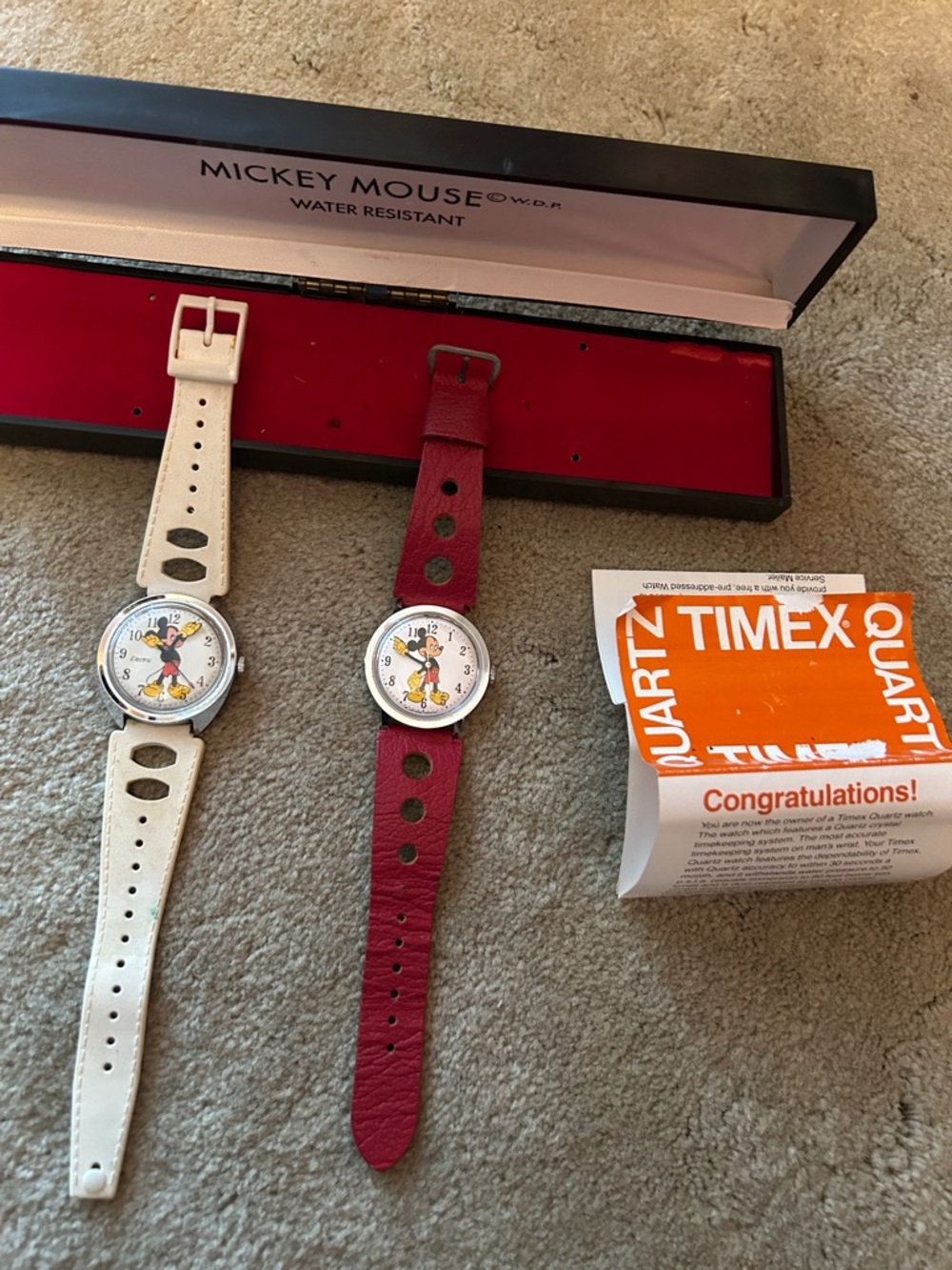 Timex  Mickey Mouse Watches with Red and Cream Straps